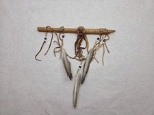 Wooden Indian Flute With Feathers Arrowheads And Beads