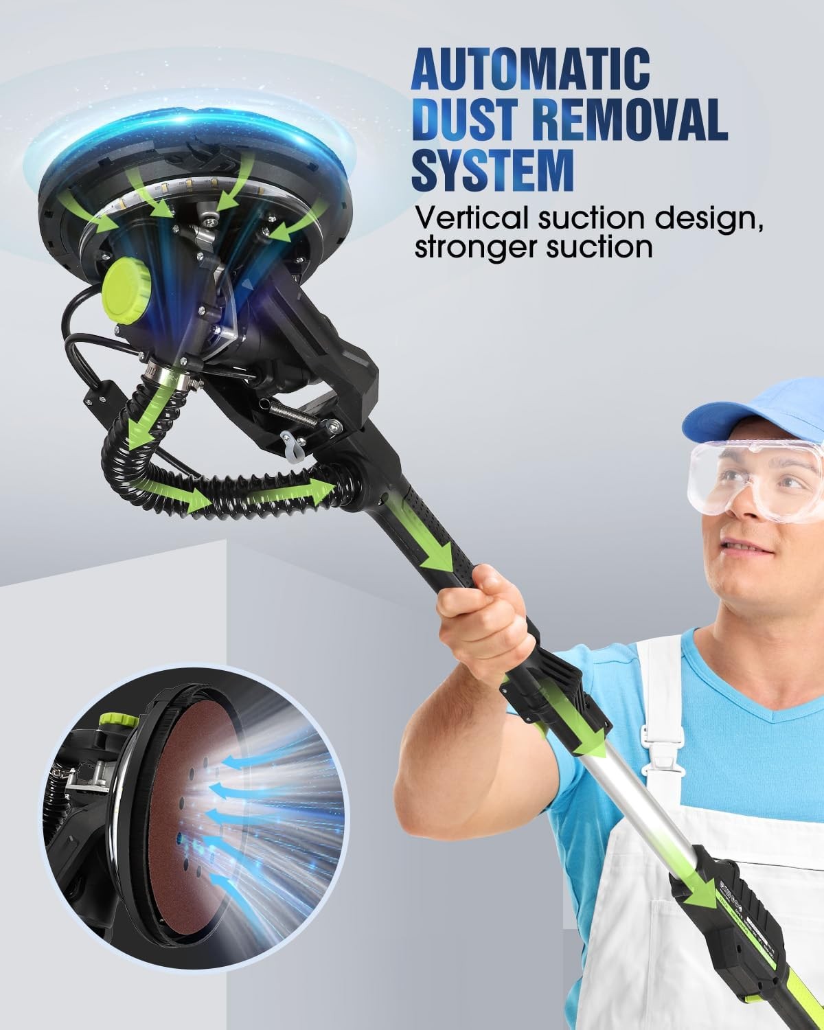 Drywall Sander, 7.2A Electric Drywall Sander with Vacuum Dust Collection, Green