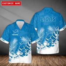 Detroit Football Team Lionss Hawaiian Button Down Shirt Unisex Adults S-5XL