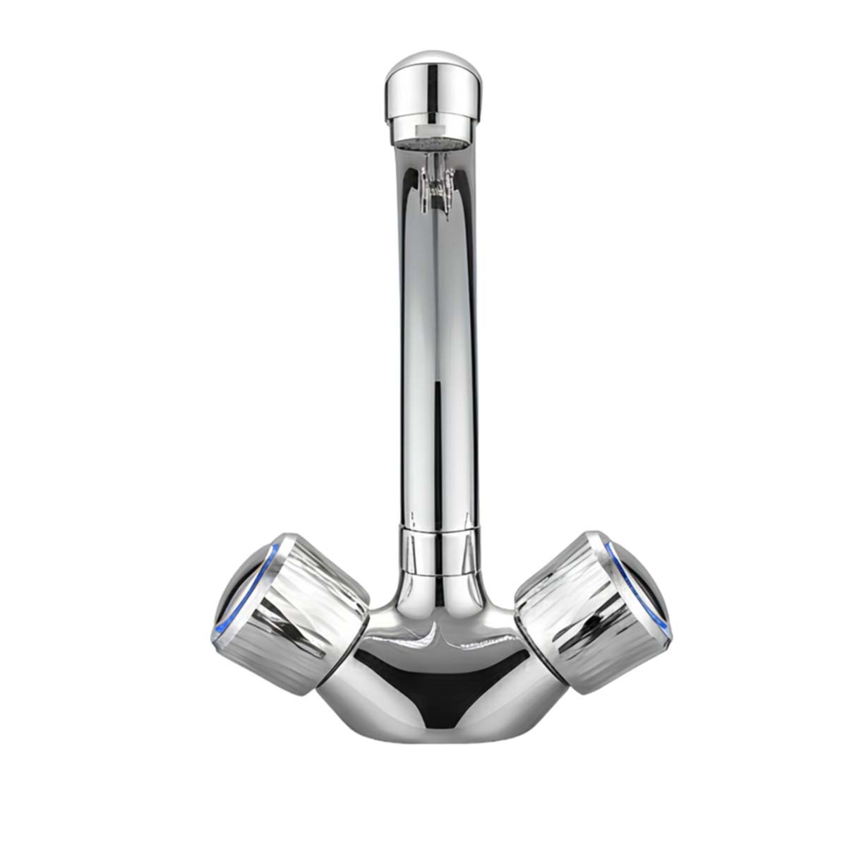 Robinet de lavabo chromé double commande au design courbe d'architecte