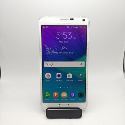 Samsung Galaxy Note 4 N910T Smartphone (T-Mobile) - 32GB White - CRACKED #3668