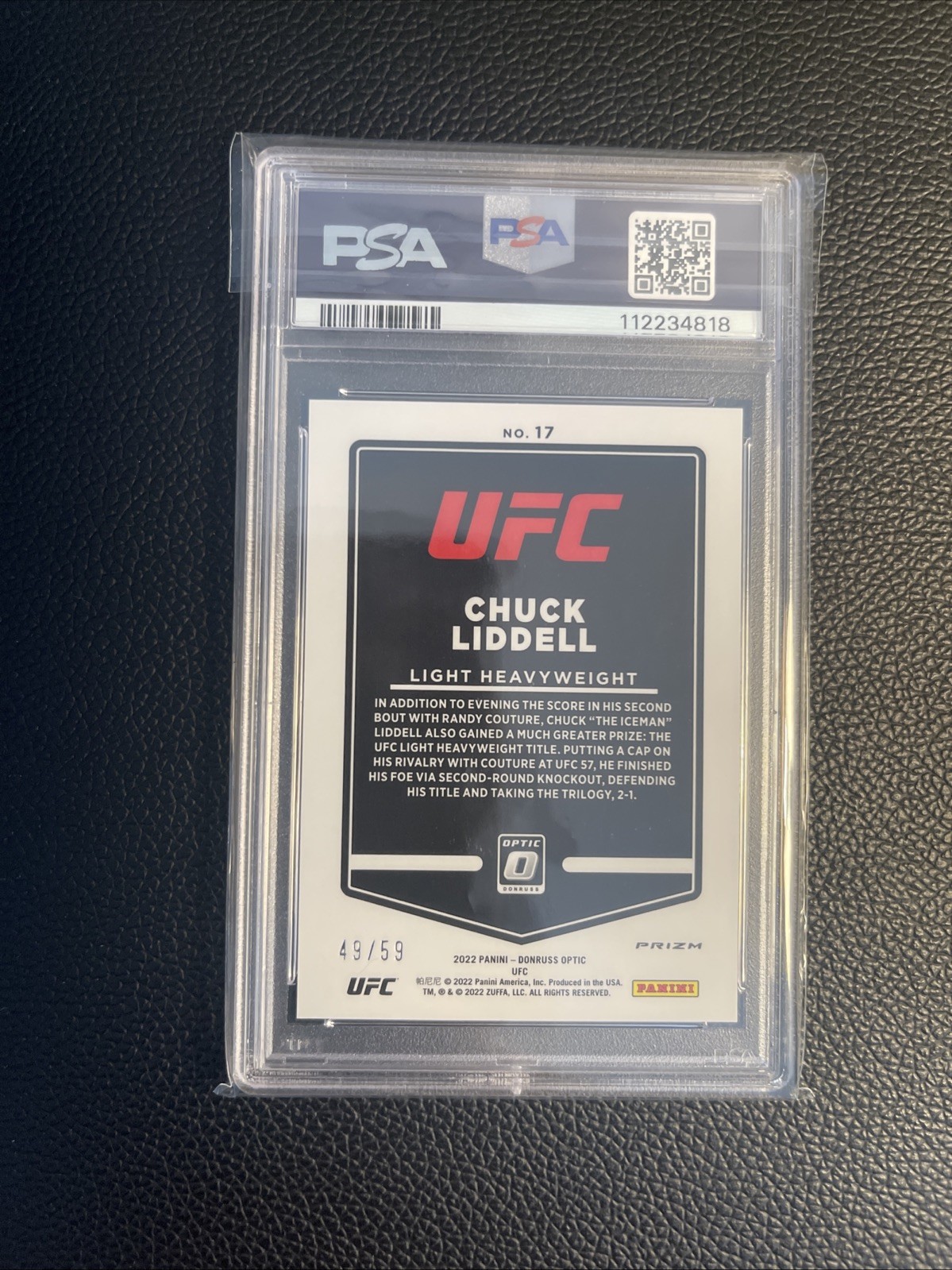 2022 Panini Donruss Optic UFC Chuck Liddell #17 Purple Velocity /59 PSA 10 view 2