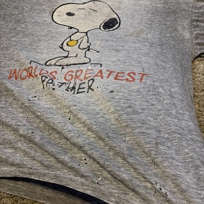 Vintage 70s Snoopy Worlds Greatest Father Gray Distressed Very
