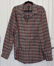 Jos A Bank Shirt Mens XL Orange Brown Plaid Traveler's Collection Tailored Fit 
