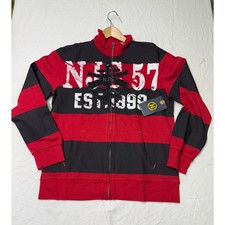 Nautica Men's jacket Sweatshirt Full Zipper size L striped blue/Red NWT