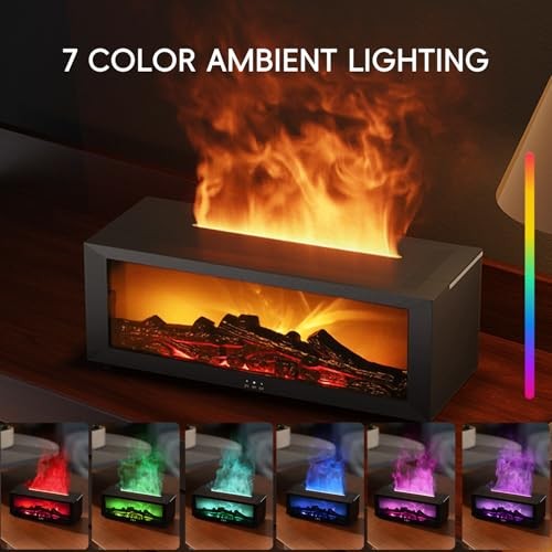 Essential Oil Diffuser, 7 Colors Fireplace Flame Fire Oil Diffuser, 150ml White thumbnail 4