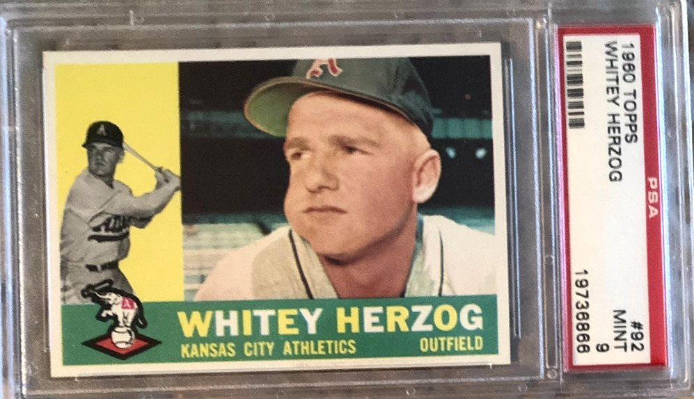 1960 Topps PSA 9 #92 Whitey Herzog---one of the greats of baseball