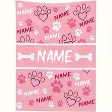 1pc Customized Creative Multicolor Dog Paw Print Blanket with Personalized Nam