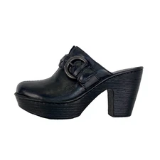 Black leather BORN clogs 6 36.5 shoes slip on platform heels comfort buckle