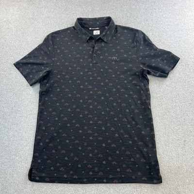 Travis Mathew Polo Shirt Mens Medium Black Golf Patterned SCP Hotels Adult