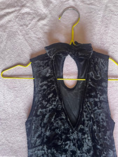 Select Size 8 Black Velvet Long Bodycon Dress High Neck Sleeveless Cut Out