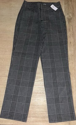 Old Navy High Rise Straight Pixie Pants Black Gray Plaid Women s 0 Reg NWT NEW!