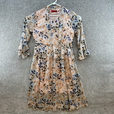 Jing Dian Jie Mei Women's Dress Size 3XL Pink Floral Semi Sheer Long Sleeve