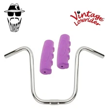 Original Lowrider 11" 25.4 U Handlebar Chrome 0214 120mm Grips Solid/Purple