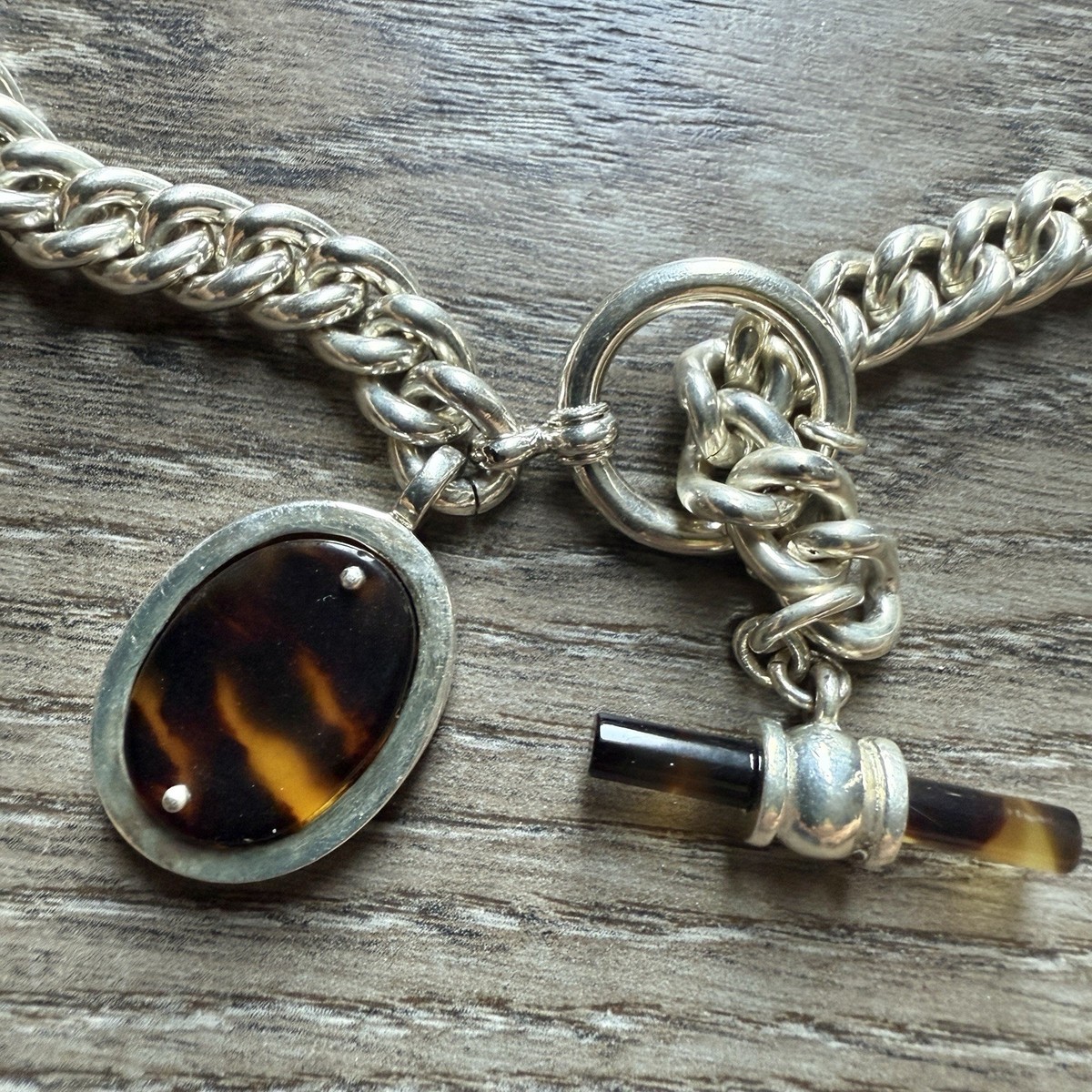 VTG RALPH LAUREN 2.8 Oz Silver Pocket Watch Fob Chain 14” Tortoise Shell HEAVY View 5