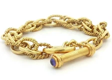 18k Solid Yellow Gold Plain & Twisted Interlocking Open Link Toggle Bracelet