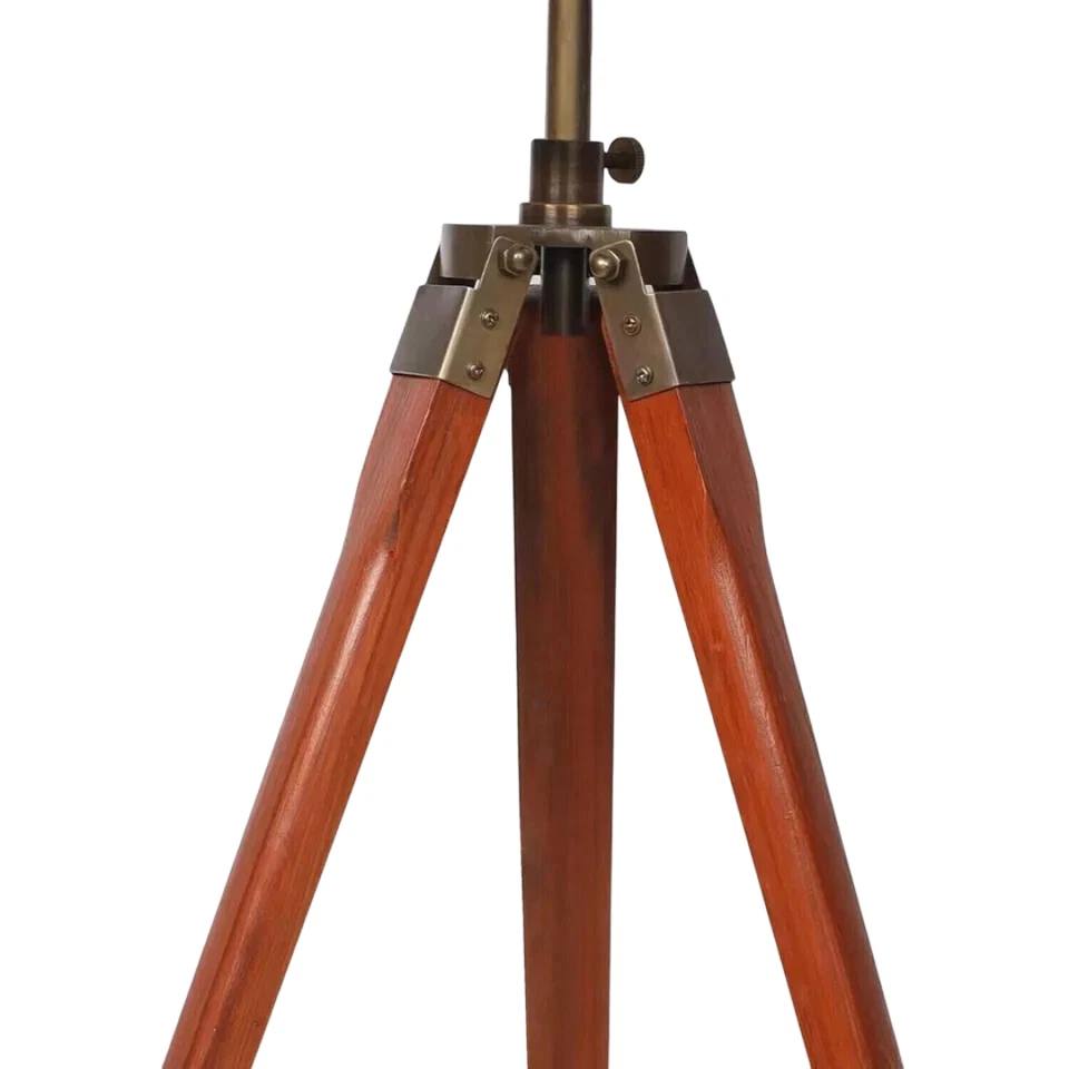 Antique Wooden Tripod Stand Brown Brass Finish Floor Stand for Camera or Lamp - Image 3 of 4