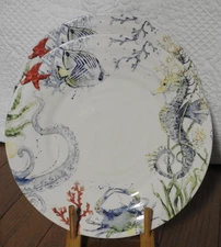 2 PIER 1 SEA LIFE DINNER PLATES IRONSTONE 10 3/4" Discontinued NEW WITH TAGS