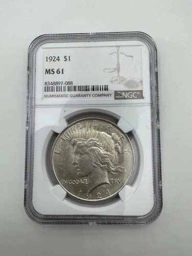 1924 Peace Dollar - NGC MS 61 - Brilliant Uncirculated Coin 90% Silver
