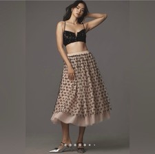 New Anthropologie Maeve All-Over Bow Tulle Midi Skirt Size Medium
