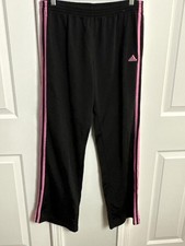Adidas Women's Black Track Pants with Pink Stripes Size M 210