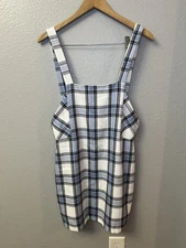 Francesca’s Plaid Pinafore Jumper Dress L Blue White NWT – Manufacturing Flaw