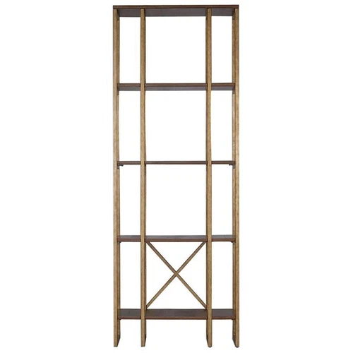 Uttermost Karishma 4-Shelf MDF and Metal Bookcase in Antique Gold/Dark Walnut - Picture 3 of 6