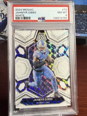 Jahmyr Gibbs 2024 Panini Mosaic #73 White Mosaic Prizm /25 PSA 8 Near Mint SHARP