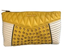 Authentic Miu Miu Nappa Biker Vel Clutch Yellow/black Leather Rp0371
