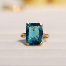 London Blue Topaz Gemstone Ring, 925 Sterling Silver Ring, 18K Gold Vermeil Ring