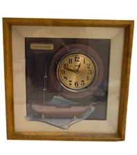 Vintage Spartus USS Constitution Wall Clock Wood & Glass Quartz Sailing Boat EUC