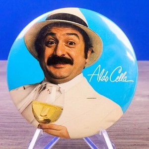 Aldo Cella Pinback Button Promo Vintage Wine advertising 3"