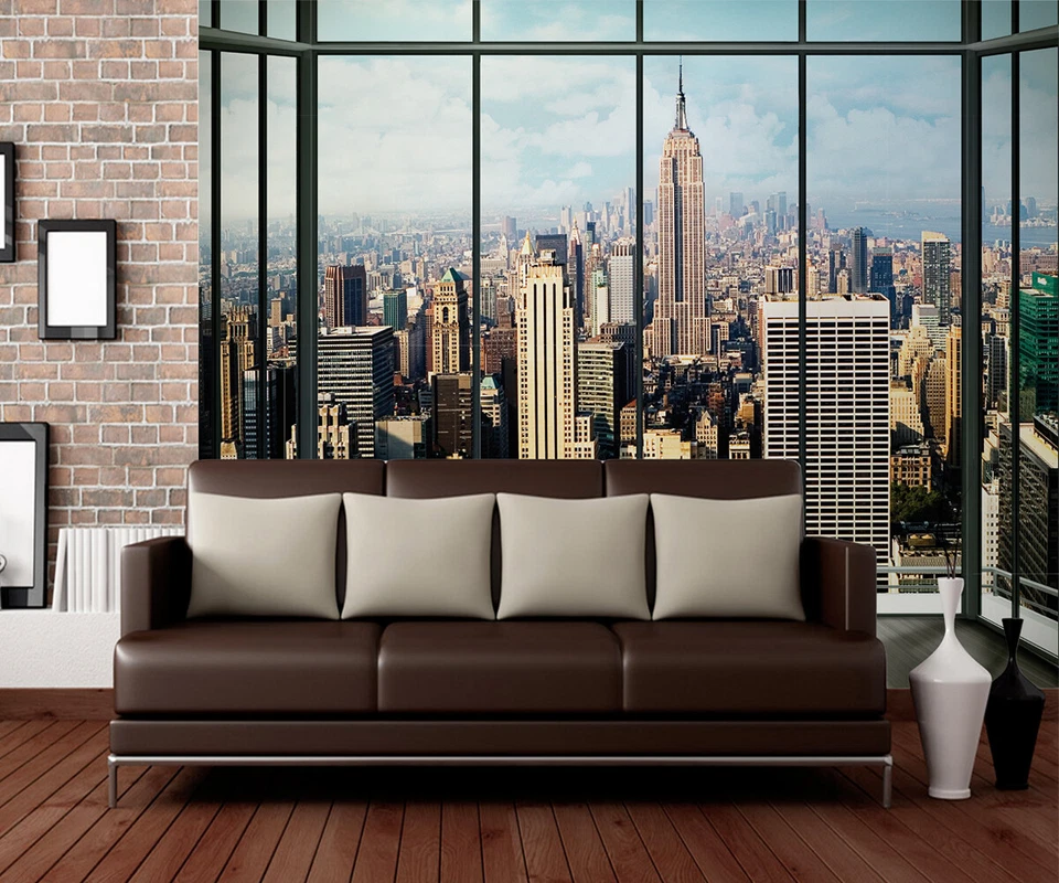 Mural de pared gigante papel pintado ático de la ciudad de Nueva York vista ventana 315x232 cm Foto 2 de 4