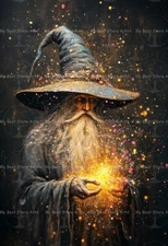 MAGICAL WIZARD ART PRINT, Enchanted Sorcerer Poster, Fantasy Magic Decor E083