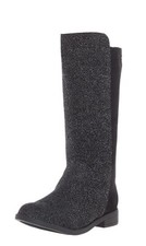 NINA Girls' Big Kid Yvonne Boot Black Glitter Microsuede, US 3 M