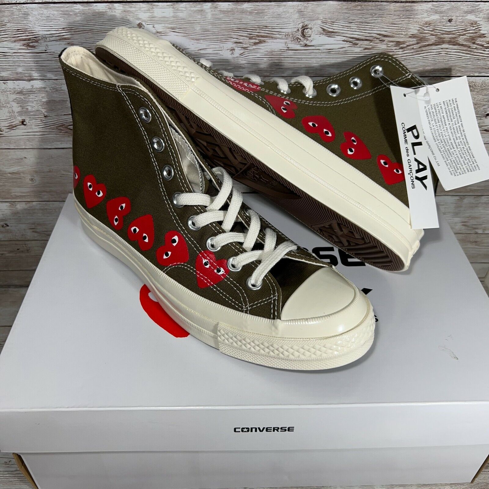 Integrere Verdensrekord Guinness Book Raffinaderi CONVERSE X COMME DES GARCONS PLAY Chuck High Multi Heart Khaki 162973C Size  8 | eBay