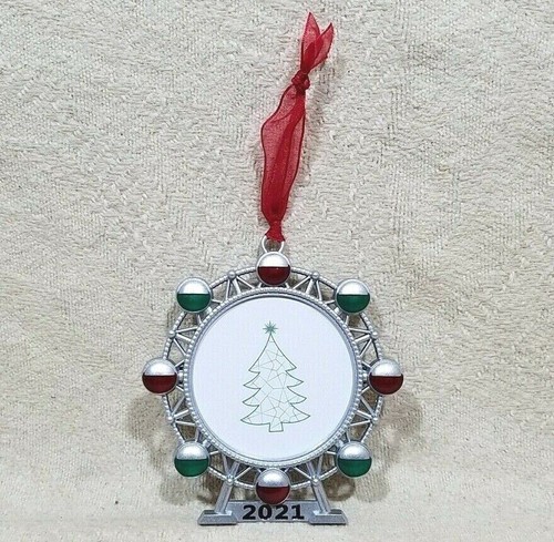 CHRISTMAS TREE ORNAMENT PHOTO PICTURE FRAME 2021 HOLIDAY FERRIS WHEEL HANGER 2" - Picture 2 of 12