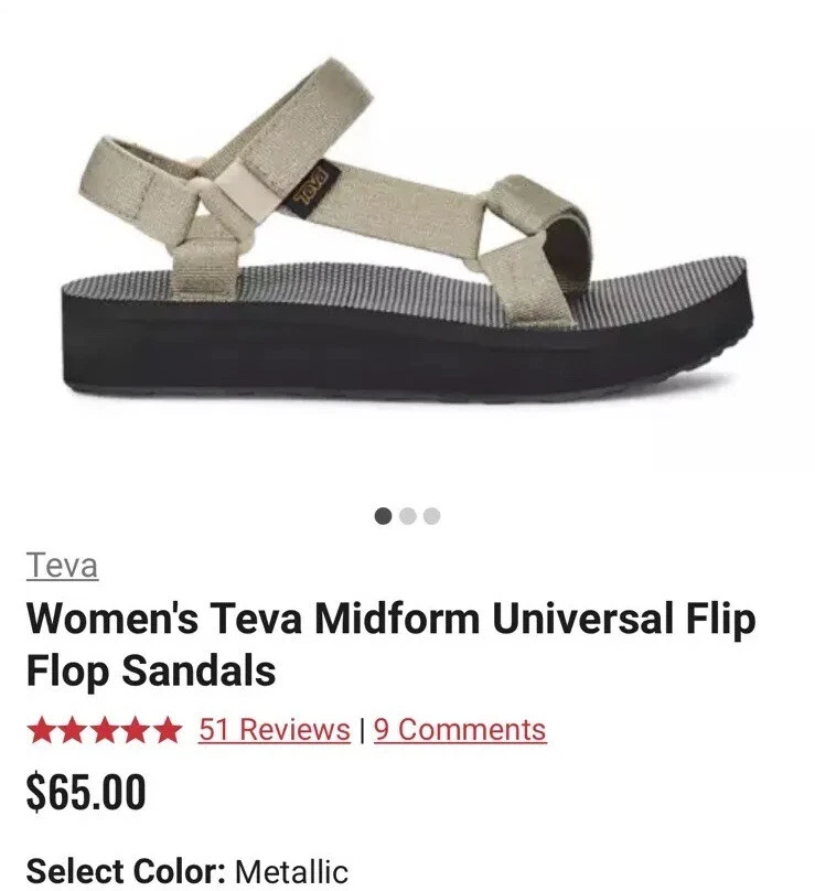 Teva Sandals Flatform Platform Ankle Strap Thong Flip Flop Metallic Gold 10 - Image 4 of 4