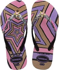 Havaianas Girl Little Kids Slim Glitter II Flip Flop Sandals, Black Size 10
