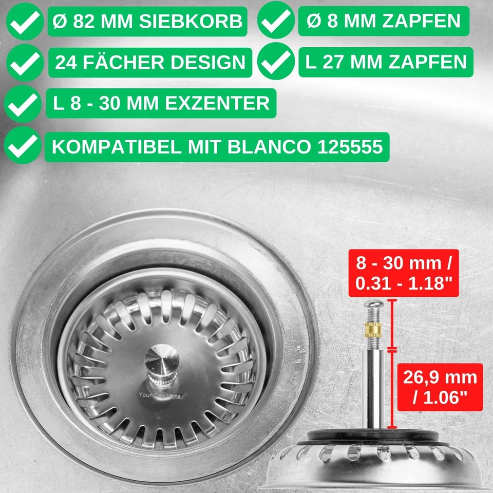 Spülbecken Siebkörbchen 82mm passend für Blanco 125555 Spüle Siebkorb Küche Set - Bild 2 von 4