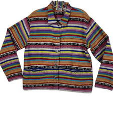 Chicos Design Blazer Womens Size 2 Multicolor Striped Southwest Ethnic Boho