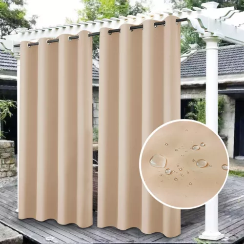 1/2 Stück Wasserdicht Outdoor Terrasse Vorhänge 52" Breit Sichtschutz Verdunkelung Pergola Schatten - Bild 17 von 124