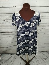 Womens Umgee Navy Blue Floral Lace Boho Dress Tunic Size Small