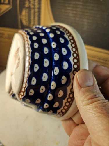 Boleslawiec Polish Pottery Heart Shaped Bowl 6” Hand Made Eye Design Pattern - Picture 5 of 9