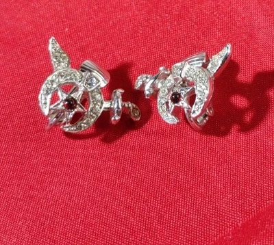 Masonic Saber Sword Star Earrings Clip On Vintage Freemason Silver Tone - Image 1 of 4