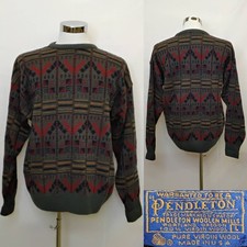 Pendleton Wool Sweater Men's L Gray Geometric Pattern Vintage 1970s USA J5690