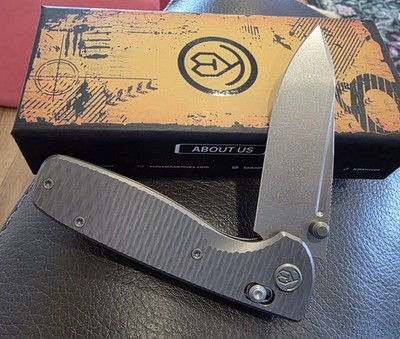 Kubey KB Bluff Folding Knife 3'' Bohler M390 Steel Blade Gray Titanium Handle