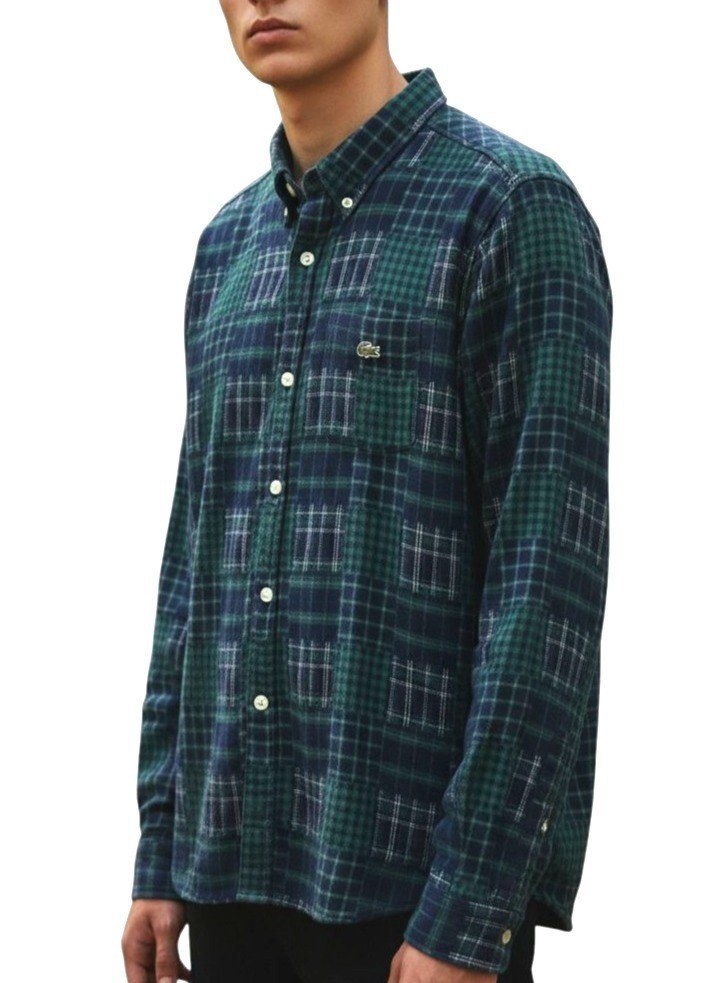 Lacoste L!VE Patchwork Plaid Button Down Shirt Me… - image 13