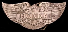 NH06143 *NOS* VINTAGE 1970s ***HONDA*** MOTORCYCLE WINGS LOGO SOLID BRASS BUCKLE