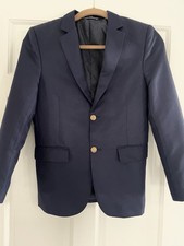 Boys Navy Blazer, Gold Button Detail, Lined and White Broadcloth Shirt, Size 12